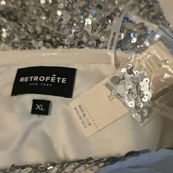 Retrofête White Silver Strapless Sequin Kameron Embellished Mini Dress XLarge